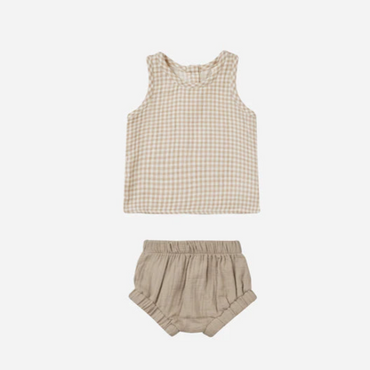 Woven Tank + Short Set - Oat Gingham