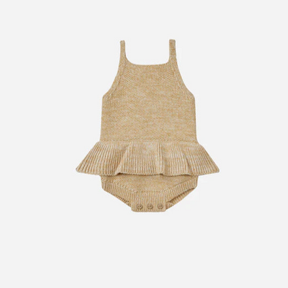 Knit Ruffle Romper - Heathered Honey