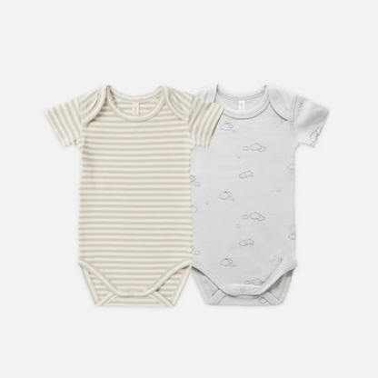 Short Sleeve Bodysuit, 2 Pack - Ash Stripe, Sunny Days