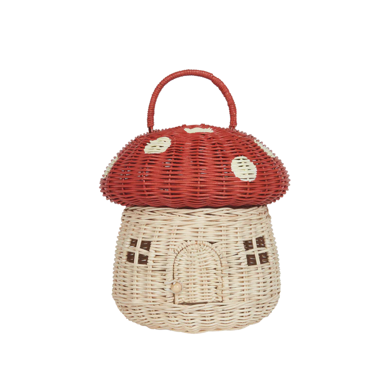 Rattan Mushroom Basket - Red