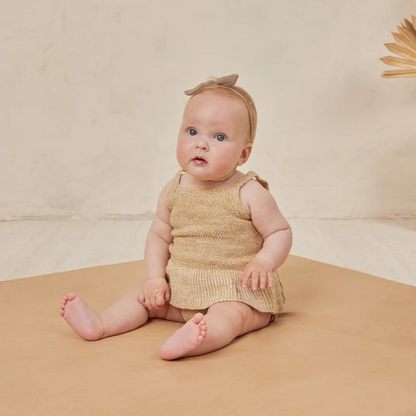 Knit Ruffle Romper - Heathered Honey