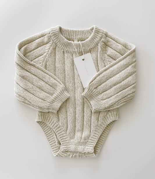 Wide Ribbed Knit Onesie - Oatmeal