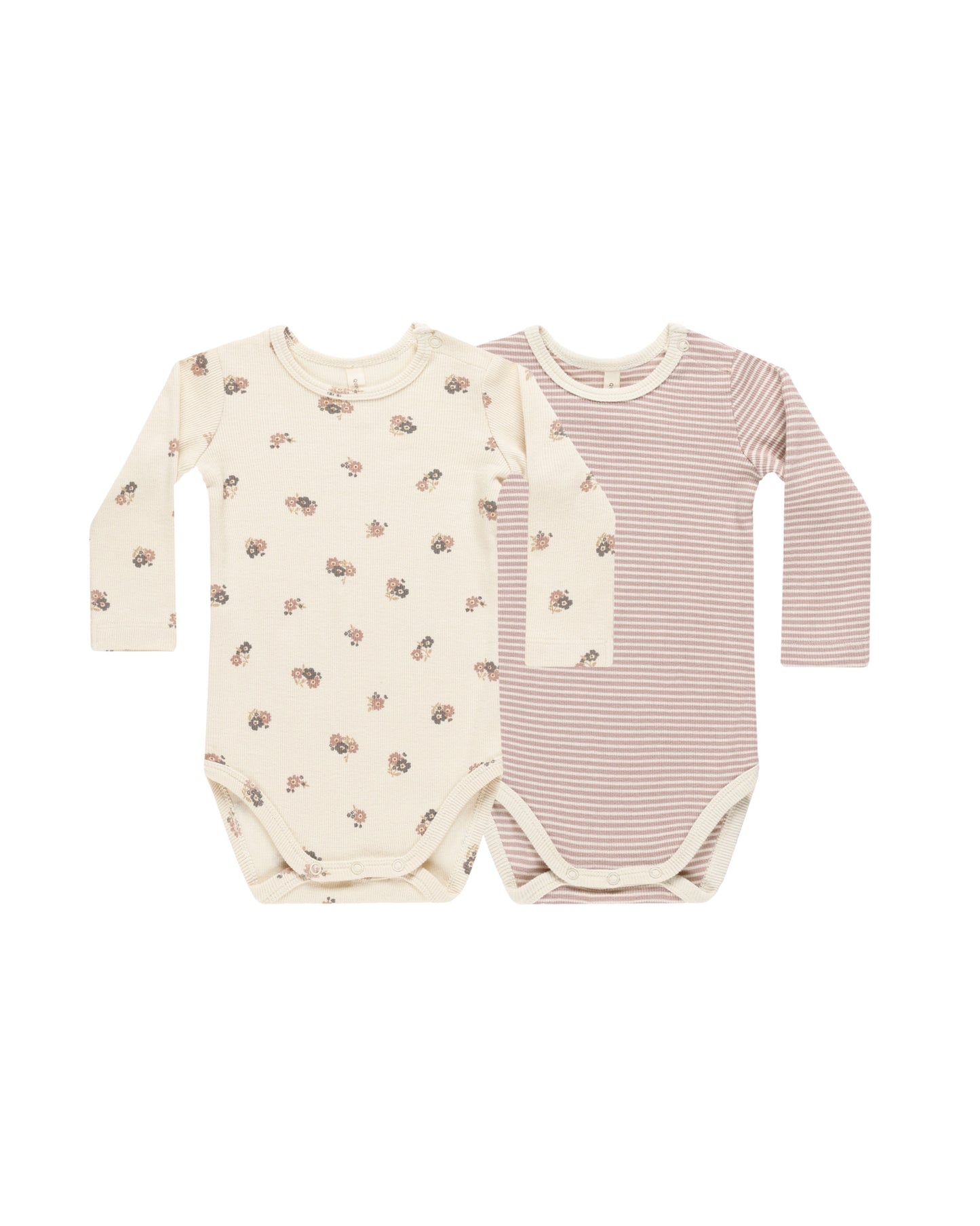 Ribbed Bodysuit, 2 Pack - Wildflower and Mauve Stripe