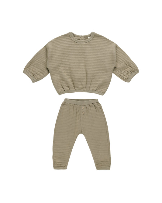 Textured Sweat Set - Olive